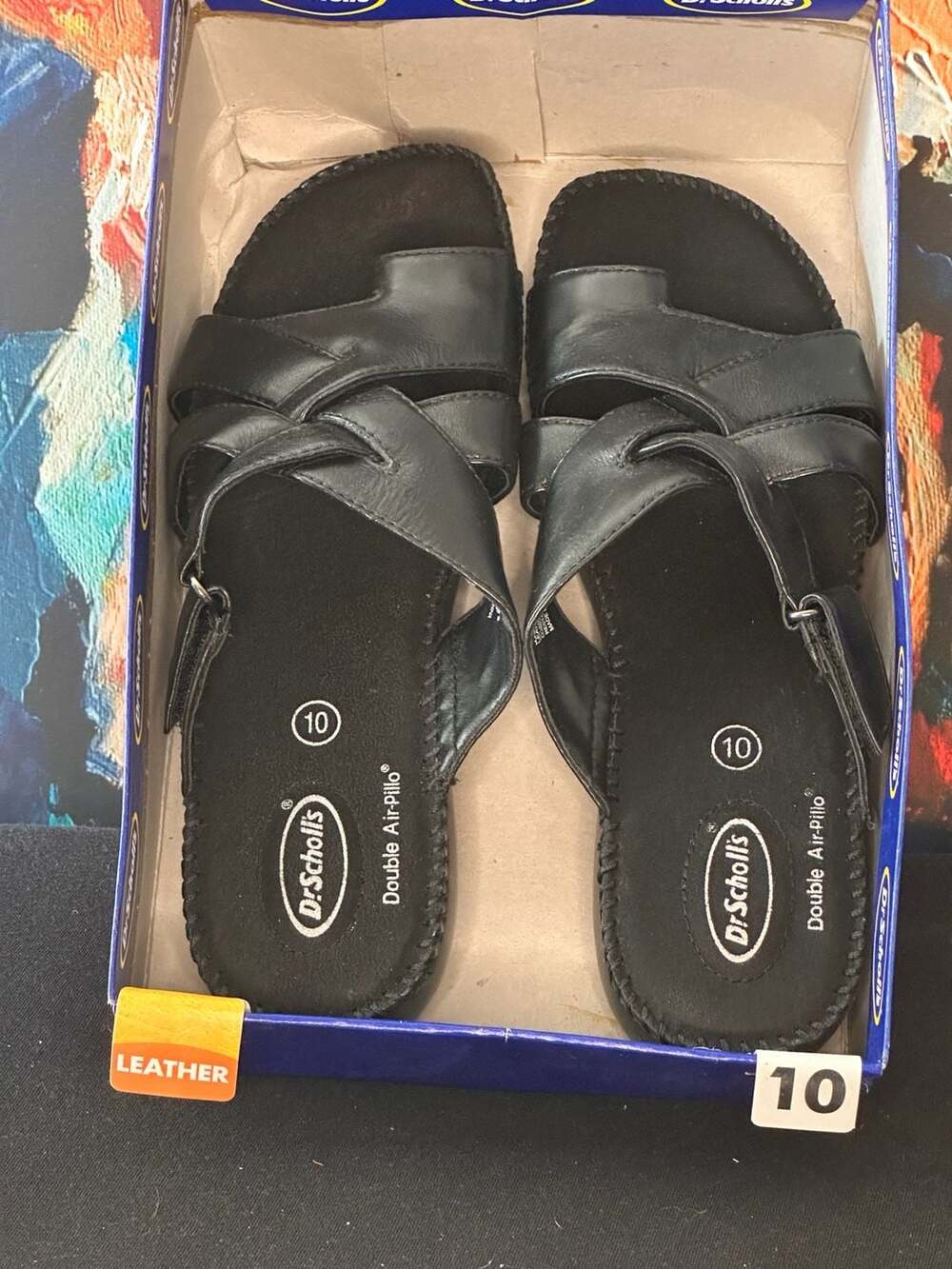 Dr. Scholl's Karen 2 Black Leather Women's Sandals Size 10